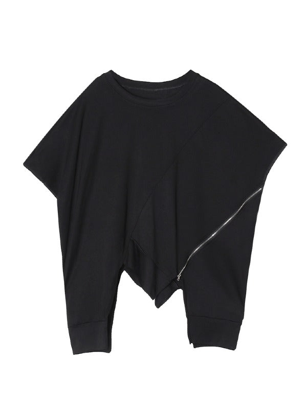 ASYMMETRIC SPLIT-JOINT ROUND-NECK T-SHIRT