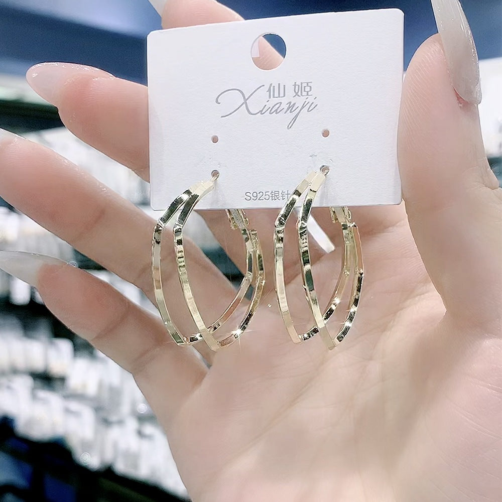 S925 silver needle C-shaped circle diamond zircon earrings