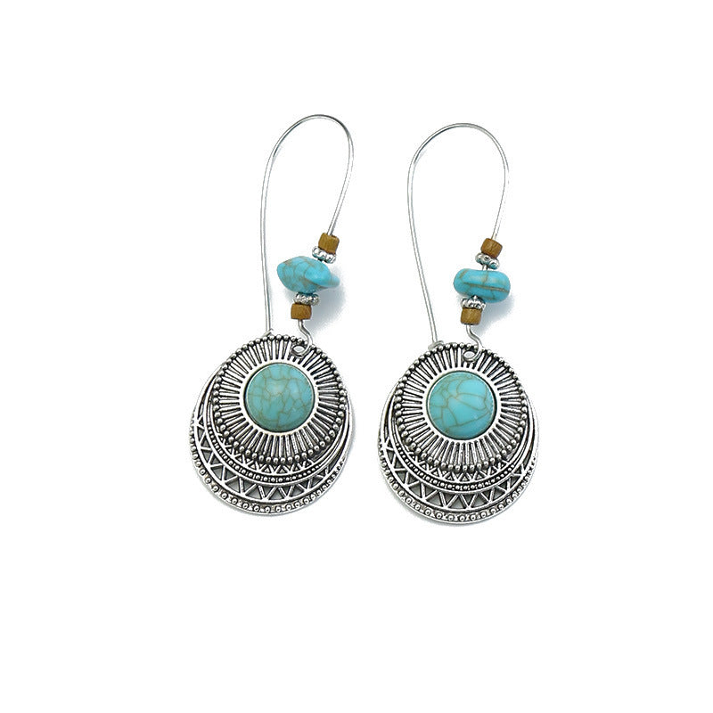 Alloy earrings openwork leaf turquoise earrings