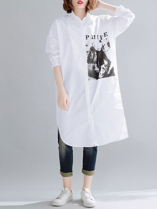 Loose Letter Print Long Shirt