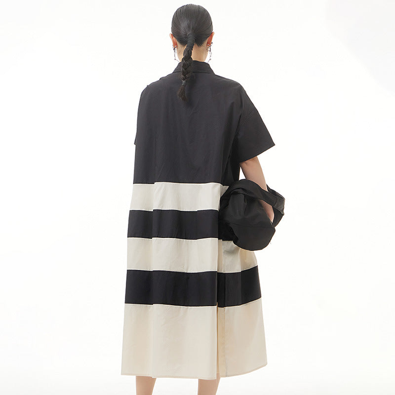 Color contrast patchwork skirt oversize women's loose skinny hem dress