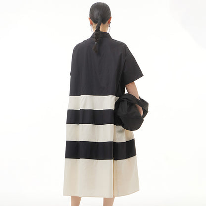 Color contrast patchwork skirt oversize women's loose skinny hem dress
