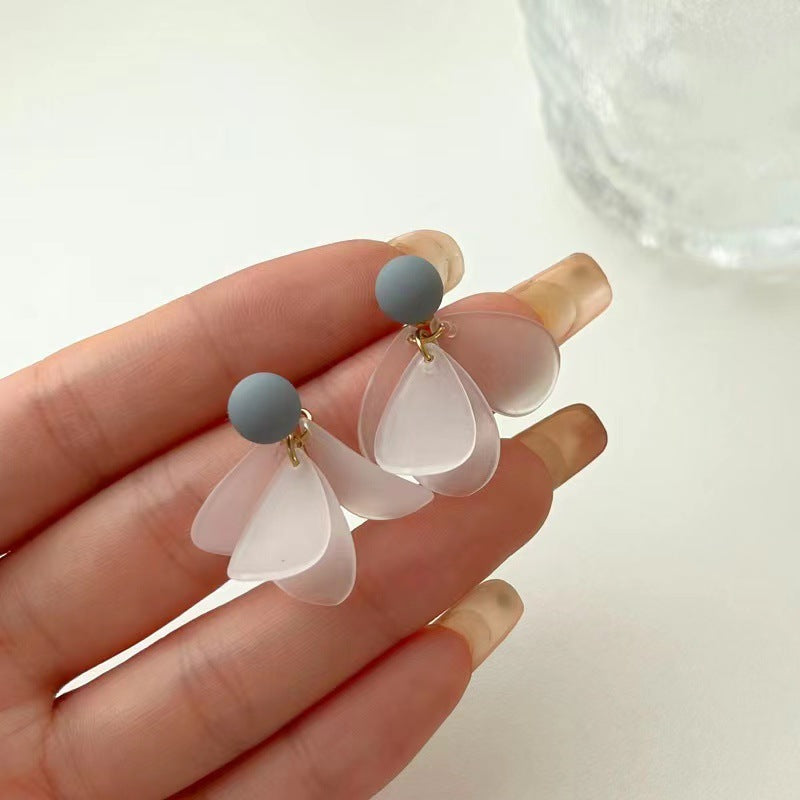 S925 silver needle smog blue acrylic leaf earrings