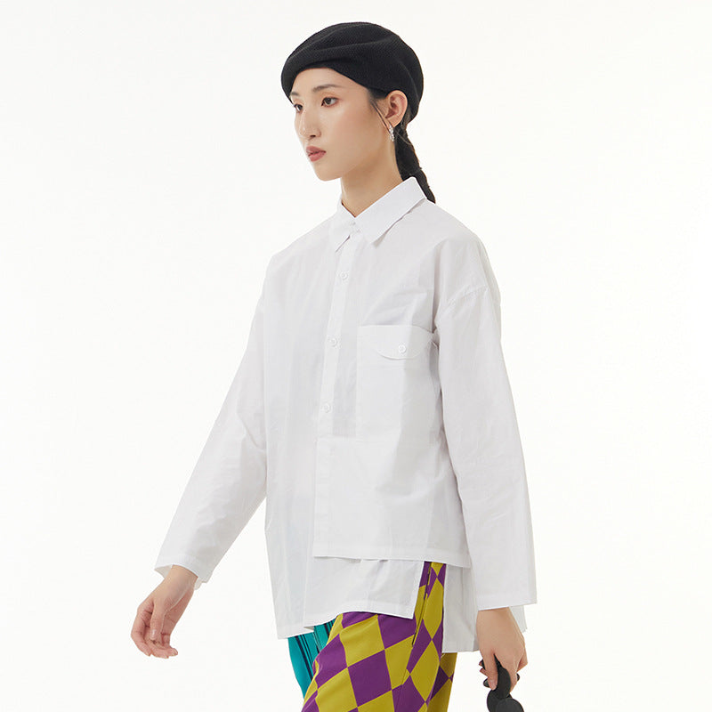 Oversized Women's Loose Slim Top Irregular Layered Design Long Sleeve Shirt