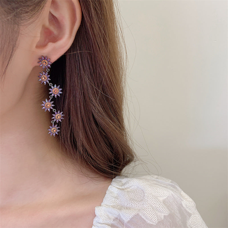 Long sunflower earrings