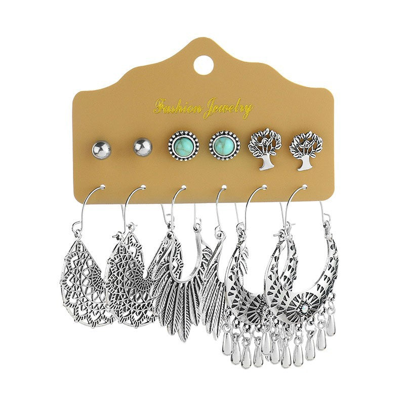 6-piece set with diamond turquoise earrings