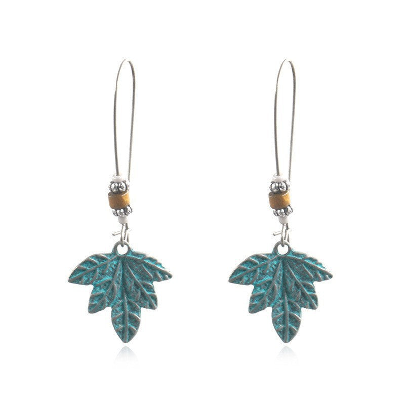 Alloy earrings openwork leaf turquoise earrings