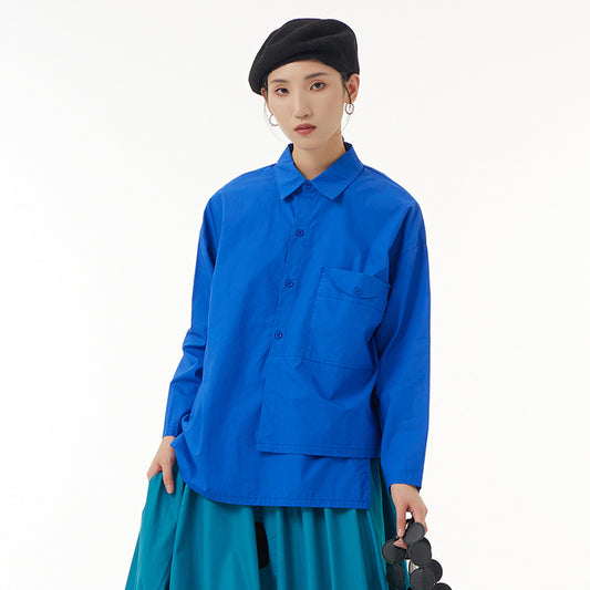 Oversized Women's Loose Slim Top Irregular Layered Design Long Sleeve Shirt
