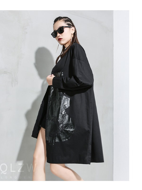 Loose Print Cropped Lapel Shirt