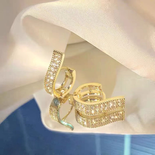 Genuine gold plated S925 silver needle geometric circular micro-embedded earrings