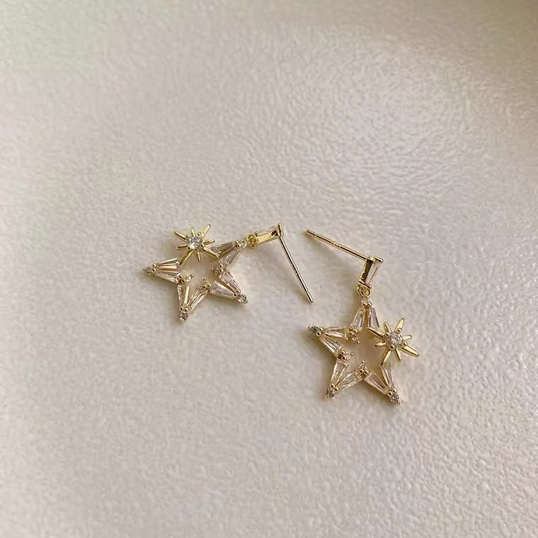 S925 silver needle five-pointed star studded with diamond star earrings