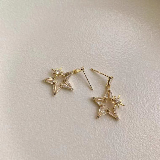 S925 silver needle five-pointed star studded with diamond star earrings