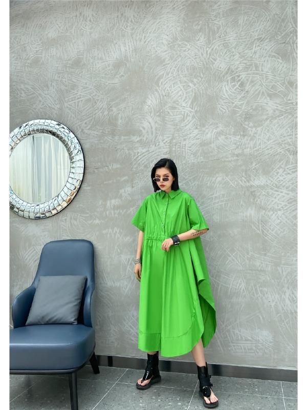 Elasticity Lapel Split-Joint Midi Dress