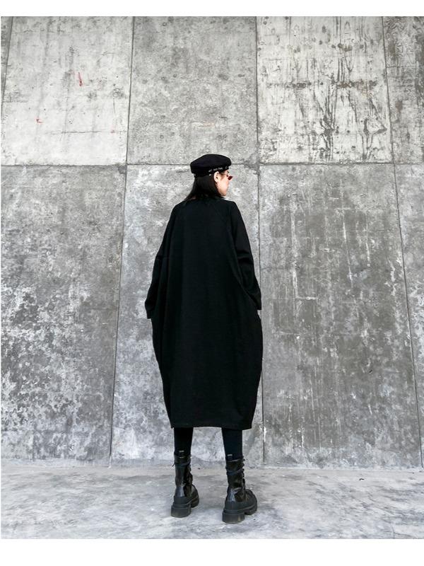 LOOSE ASYMMETRIC A-LINE SPLIT-JOINT BLACK LONG DRESS - Zebrant