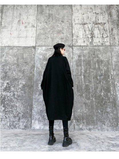 LOOSE ASYMMETRIC A-LINE SPLIT-JOINT BLACK LONG DRESS - Zebrant