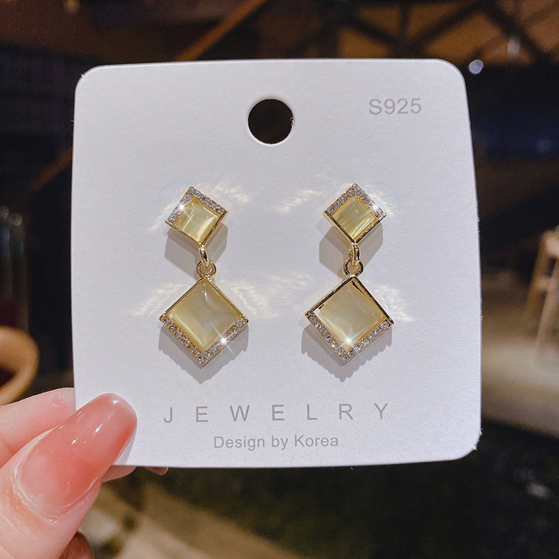 Wholesale s925 silver needle online celebrity opal square earrings