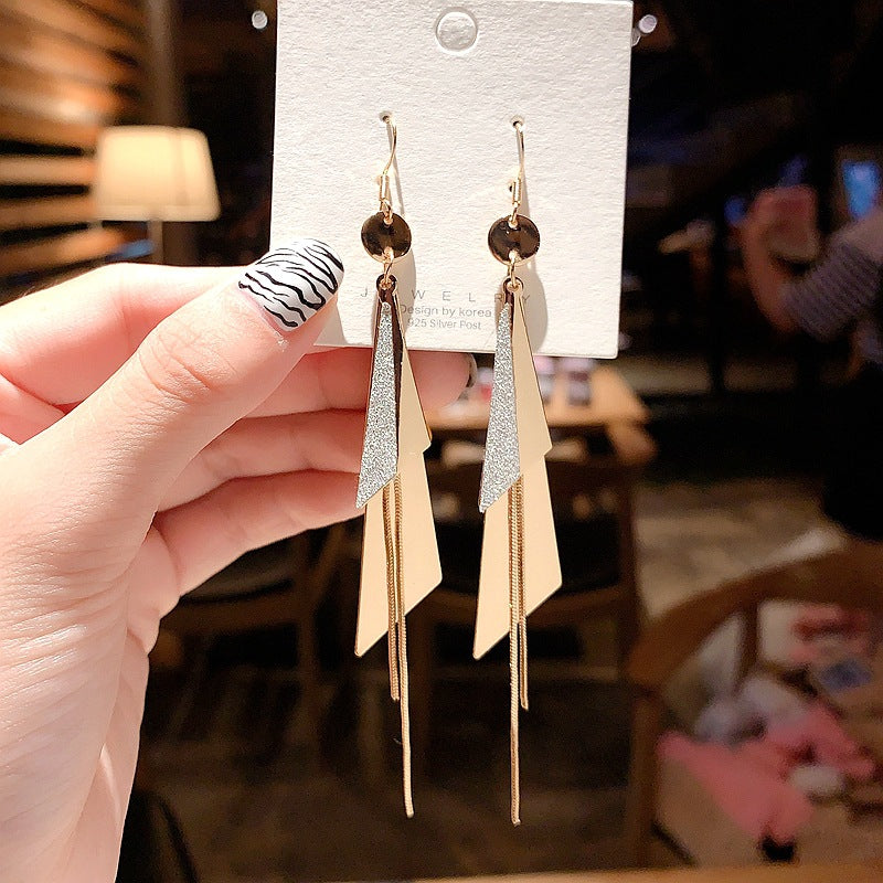 Bowknot geometric tassel long pearl rhinestone earrings