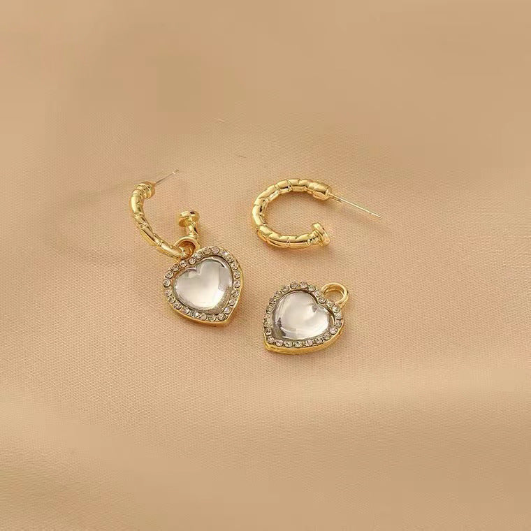 S925 silver needle vintage transparent resin love earrings