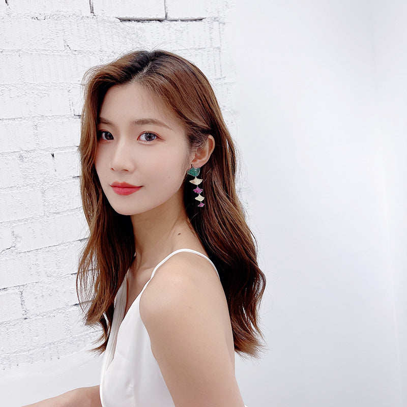 Geometric cool color zircon Apricot Leaf Earrings