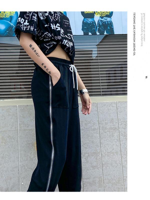 Plus Size Loose Lac-Up Zipper Sports Pants