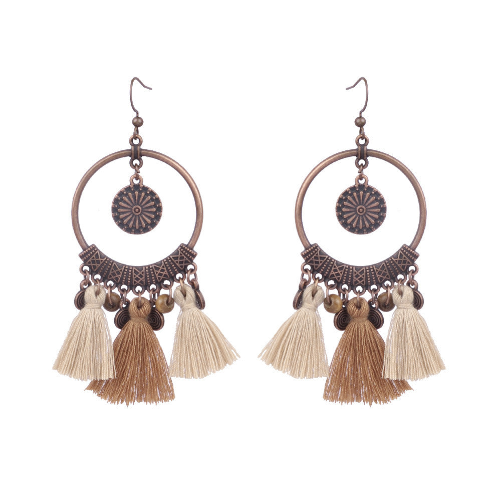 Exaggerated retro wooden earrings