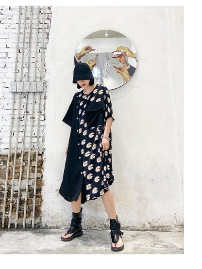 DAISY PRINT SPLICING CROPPED DRESS