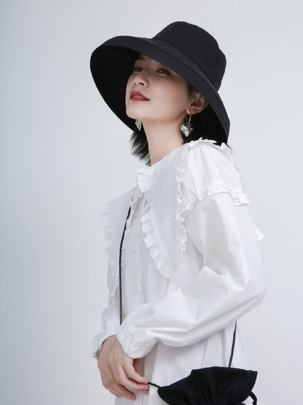 Loose Solid Ruffle Collar Cropped Falbala Dress