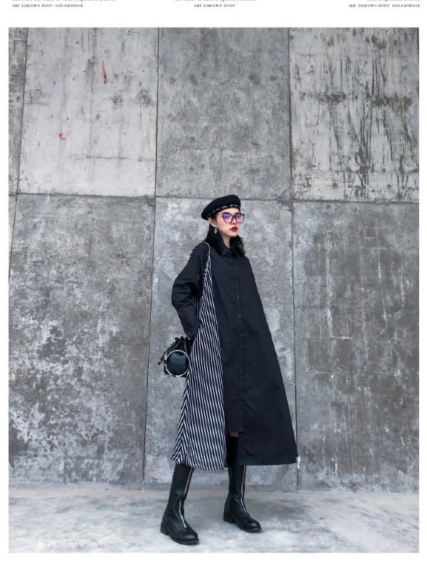 Vintage Striped Splicing Cropped Loose A-Line Dress