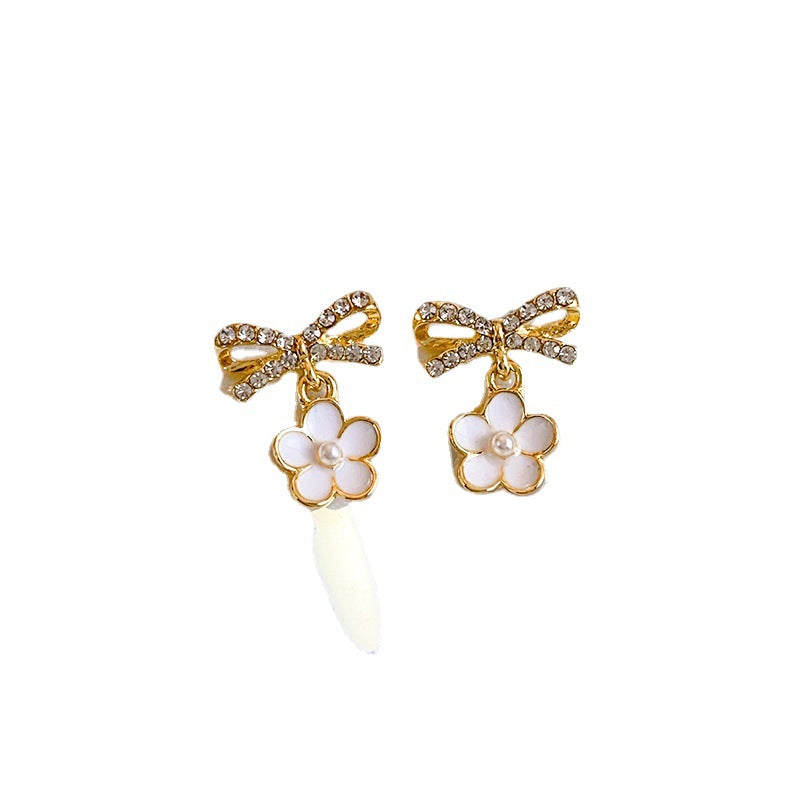 S925 silver pin-set diamond bow flower earrings