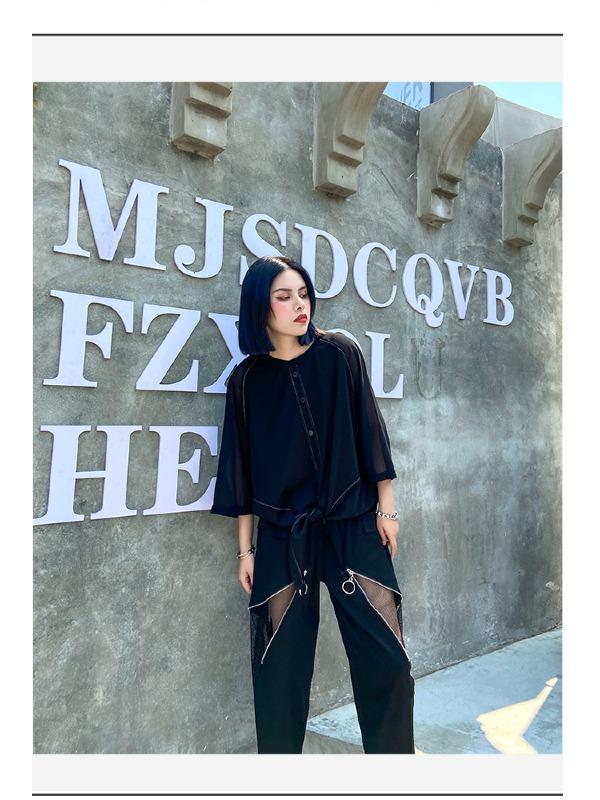 Plus Size Loose Chiffon Solid Split-Joint Blouse