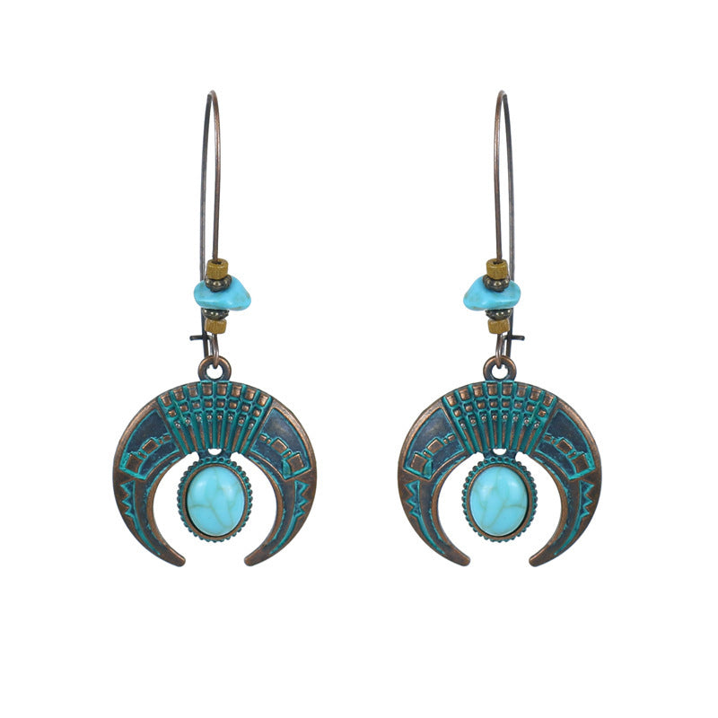 Alloy earrings openwork leaf turquoise earrings