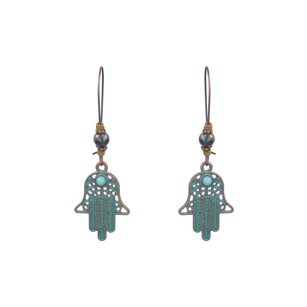 Retro earrings geometric turquoise tassel earrings