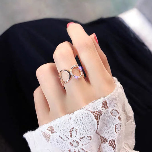Stylish open copper micro-set round adjustable ring