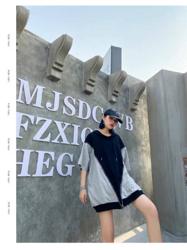 LOOSE SPLIT-JOINT HOODED COOL T-SHIRT