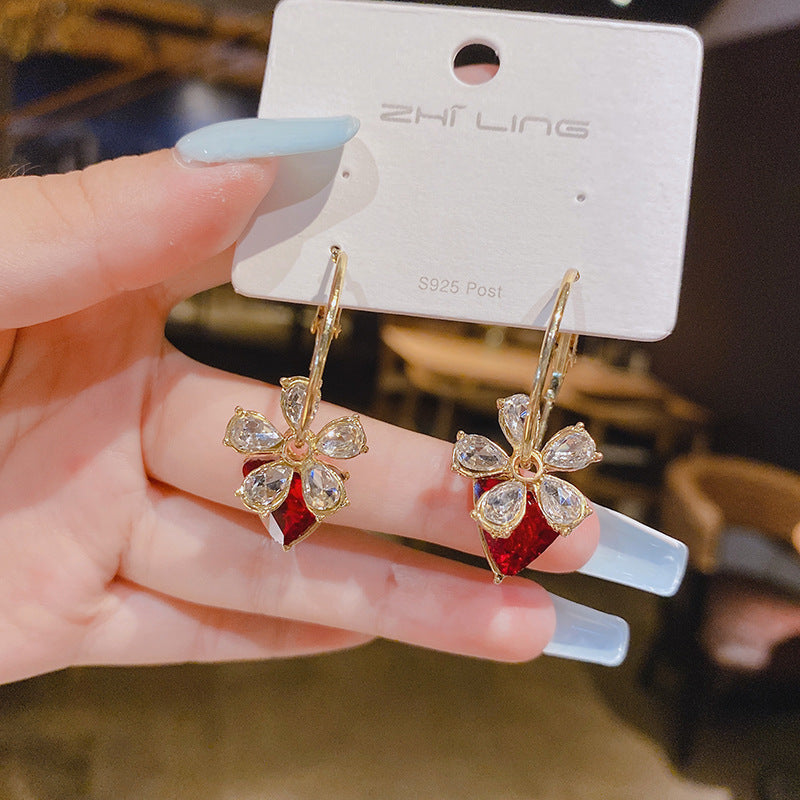 WHOLESALE crystal flower 925 silver pin earrings