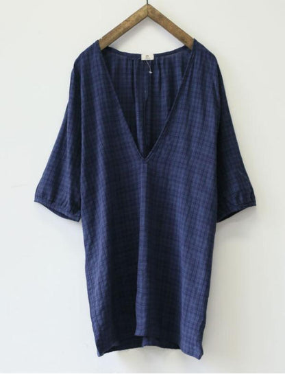 Original Sun-Protection Solid Plaid V-Neck Shirt