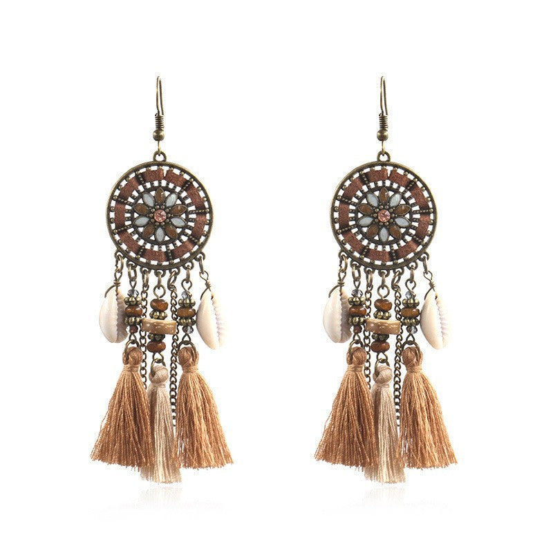 Bohemian fashion flower tassel earrings