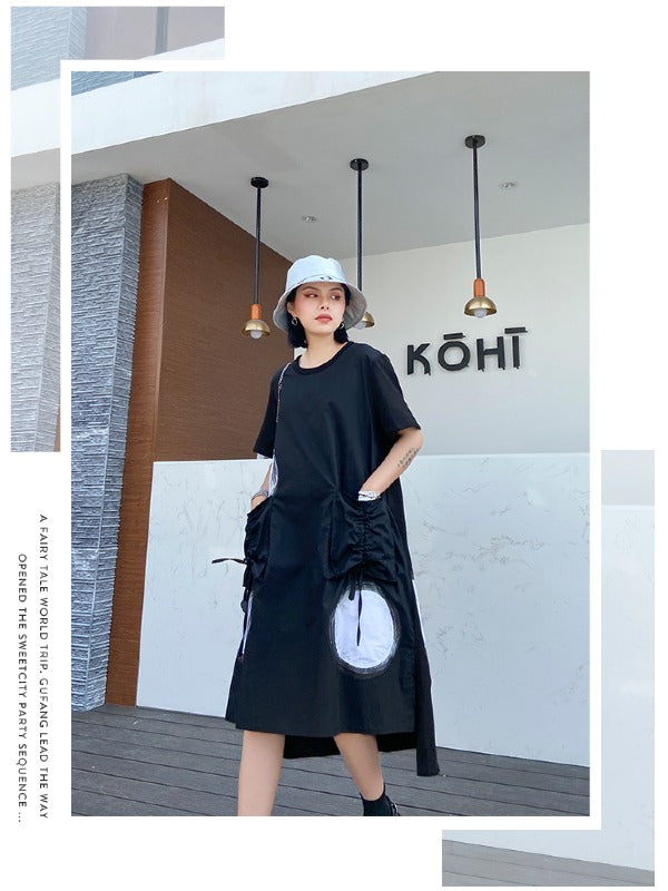 LOOSE POLKA-DOT ROUND-NECK LONG DRESS