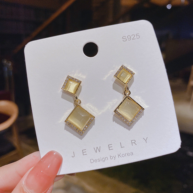 Wholesale s925 silver needle online celebrity opal square earrings