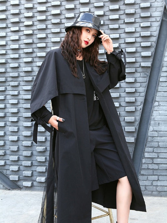Loose Solid Color Belted Long Outwear