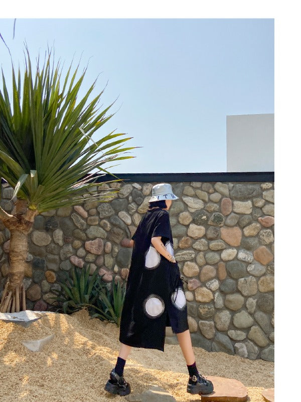 LOOSE POLKA-DOT ROUND-NECK LONG DRESS