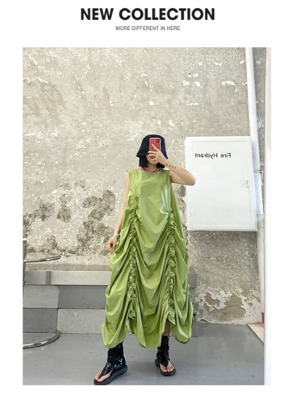 Sleeveless Pleated A-Line Solid Maxi Dress