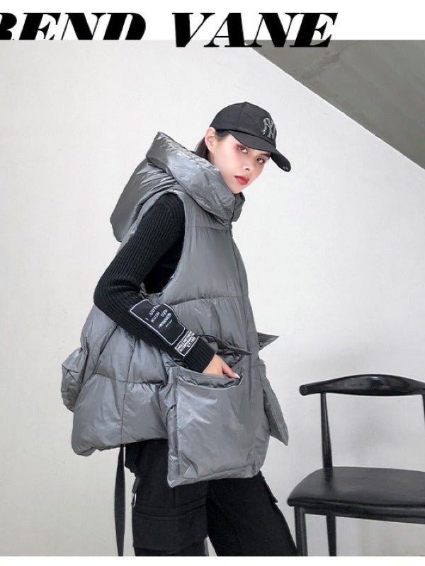 THICK HOODED SHORT VEST COAT