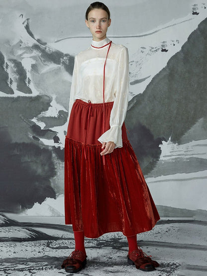 Autumn Spliced Crimson Sweatshirt And Calf Skirt