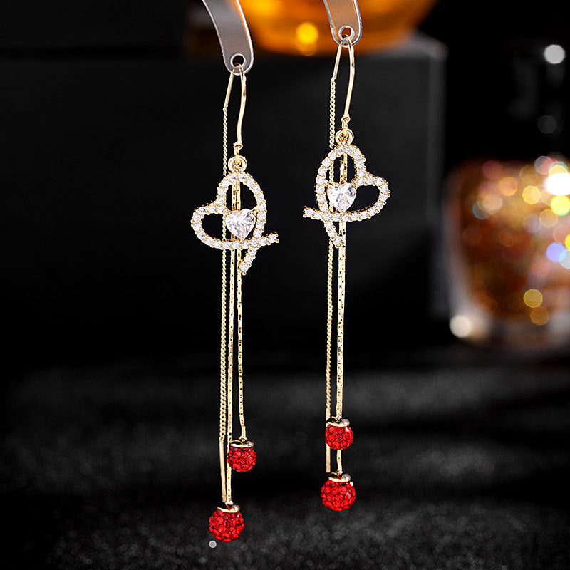 Red three-dimensional full diamond Ball Earrings