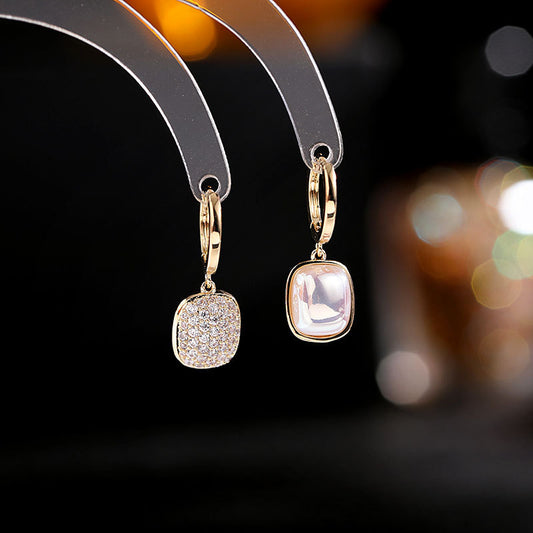 Geometric personality design Pearl zircon double-sided earrings