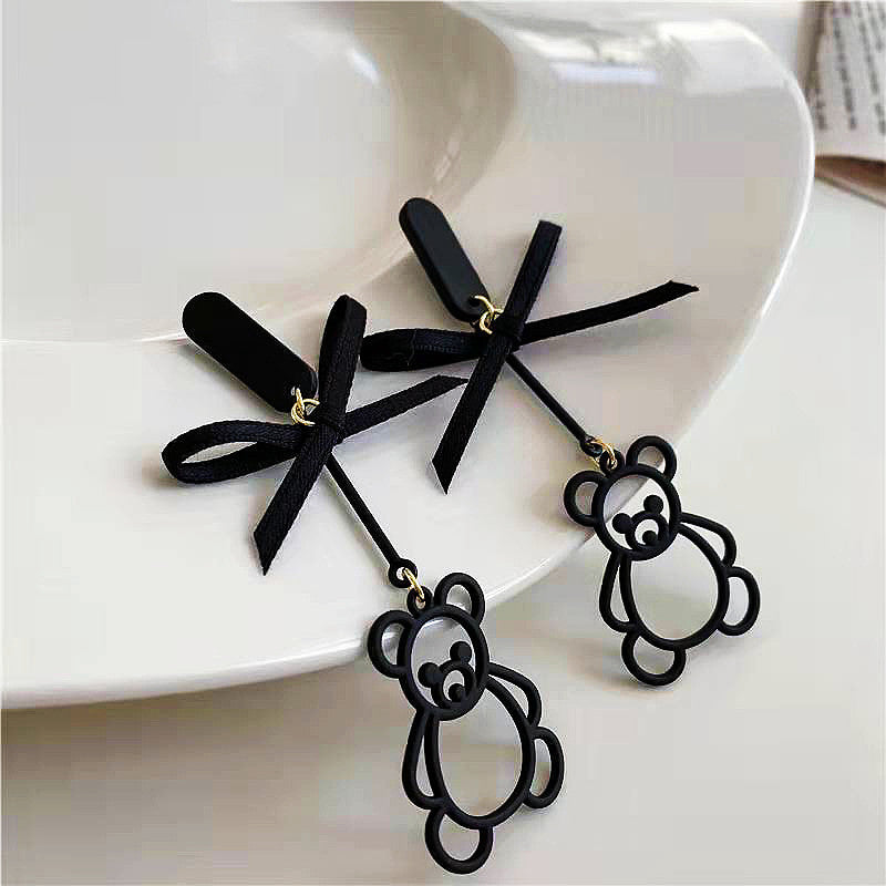 WHOLESALE BlackBowKnot cute bear long retro exaggerated earrings