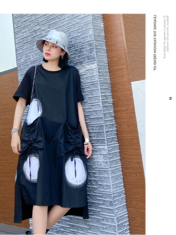 LOOSE POLKA-DOT ROUND-NECK LONG DRESS