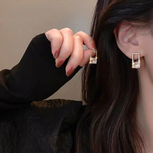 S925 Silver Needle Geometric Square Zircon Earrings