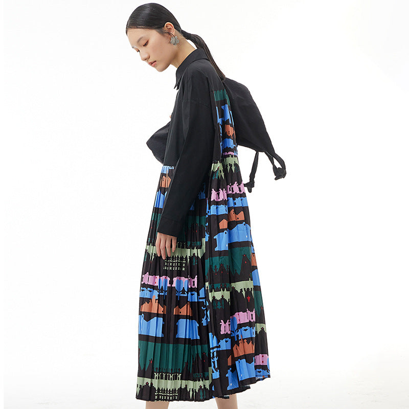 Oversized women's colorful floral pleated skirt with loose and thin temperament